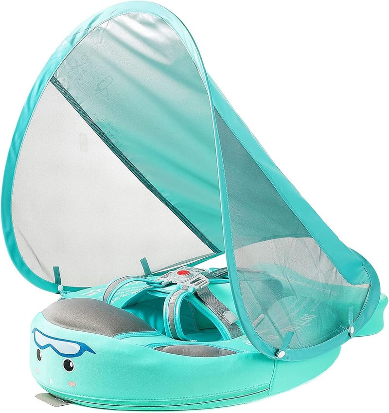 AnjeeIOT Mambobaby Float with Canopy Baby Float Non-Inflatable Baby Pool Float Solid Swimming Float Upgraded Add Tail Never Flip Over for Infant 3-24 Months, Green - Image 1